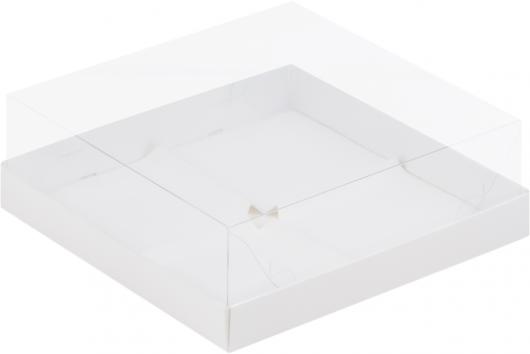 Коробка муссовые пирожные (4), белая, 18*18*6,5 см с пластиковой крышкой 